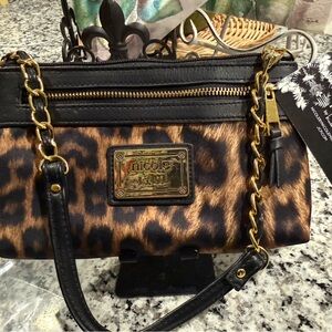 Nicole Lee Black and Brown Leopard Shoulder Bag